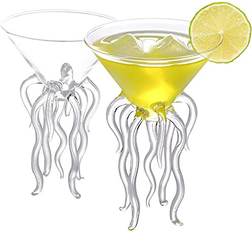 DAH Copa de cóctel de Pulpo, Copa de Martini Transparente Copa de Cristal de Medusa Creativa Copa de Jugo para la Barra de la Cocina Fiesta Boda (Pareja)
