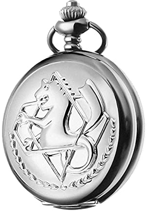 BOSHIYA Fullmetal Alchemist Orologio da tasca con catena vintage bronzo al quarzo orologio da tasca accessori cosplay anime merch confezione regalo, FMA-Sliver, Fullmetal Alchemist Orologio da tasca