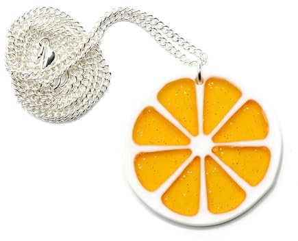 Miniblings Orangenscheibe Orange Halskette 45cm versilbert | In Berlin von Hand montierte, mit Sommer und Cocktail, ein Stück mit Persönlichkeit