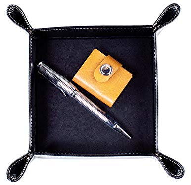 DELMON VARONE - Personalisierbarer Taschenleerer Premium Cambridge Top Grain Leder Schwarz - Schlüsselschale als Ablage für Schmuck, Kleingeld, Handy & Schlüssel - Echtleder Taschenleererschale groß