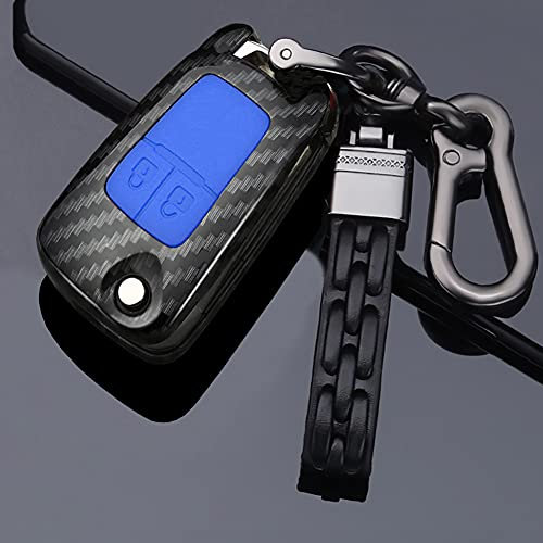 ontto Autoschlüssel Hülle für Chevrolet Opel Adam Astra J Insignia Corsa Meriva Zafira Mokka Fernbedienung Cover Plastik Schlüsselhülle Etui Schlüsselanhänger Schlüssel Schutz 2 Taste-Kohlefaser blau