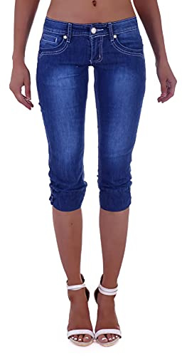 Style-Station Damen Capri Jeans Bermudas Hose 3/4 Blau Sommerjeans Capri-Hose-n Kurz-e Bermudas-Hose-n Sommer-Hose-n Capri-Jeans Capri-Hose-n Blaue Größe Gr XS 34