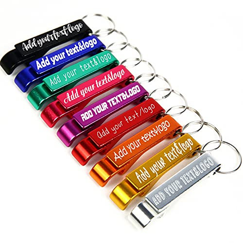 Slavna 50 Pcs Personalised Bottle Opener Keyring,Engraved Name,Text,Logo,Novelty Metal Multicolour Custom Bottle Opener Keychain Customised Gift for Wedding Favour Party Favour Birthday Anniversary