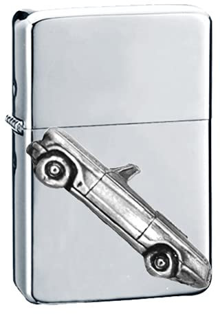 Britischer Oldtimer Vitesse 6 Con. ref256 Zinn-Effekt Design auf einem Flip-Top-Benzinfeuerzeug, winddicht, Silber nachfüllbar