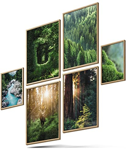 BLCKART Dreamy Forest Poster Set – Wald & Natur Bilder für Wohnzimmer, Schlafzimmer & Büro – Beruhigende grüne Wanddeko (4x A4 | 2x A5 | ohne Rahmen | 6er Set)