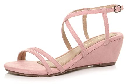 AJVANI Womens ladies mid high wedge heel slingback crossover strappy party sandals size