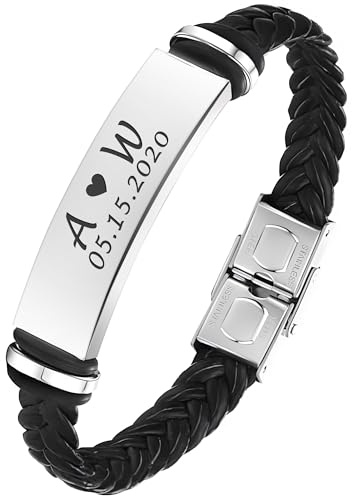 EDSG Personalised Mens Bracelet | Leather Engraved Bracelet Gift for Boyfriend Husband Dad Bestman | Gift for Christmas, Birthday, Wedding, Anniversary, Father's Day | Customised Name
