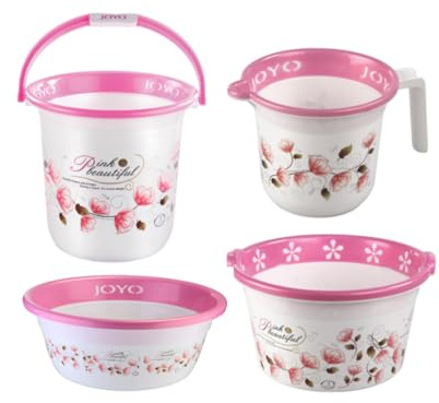 Joyo 4pcs Bucket set Includes: Bucket 18L/ Jug 1.1/ Basin 45/ medium Tub (Pink)