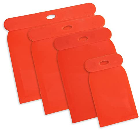 Set di spatole Japan, 4 pezzi, arancione, plastica, lunghezza delle lame 116, 98, 73, 48 mm, bordo a 45°, resistente agli acidi, resistente ai solventi, set di spatole per carrozzeria per riempire