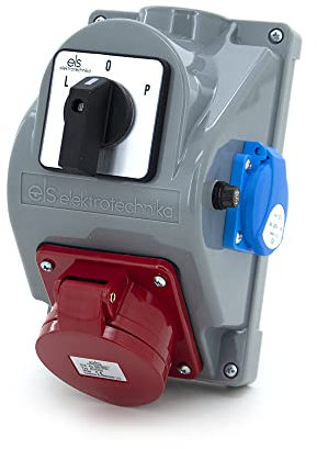 ELS Elektrotechnika - Distribuidor de pared con 1 CEE 32A y 1 x 230V e interruptor de levas L-0-P, IP44, cableado, listo para enchufar, para obras de construcción, taller, garaje.