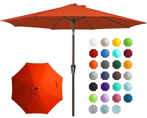 JEAREY 9FT Outdoor Patio Umbrella Outdoor Table Umbrella with Push Button Tilt and Crank, Market Umbrella 8 Sturdy Ribs UV Protection Waterproof for Garden, Deck, Backyard, Pool (Orange)