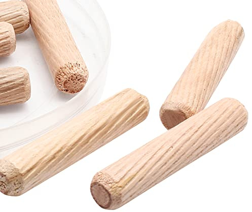 HARSKIYER 120pcs Hardwood Wood Dowel Pins, 3/8 x 2 Fluted Wood Dowels Rods Crafts Dowel Pegs for Woodworking Furniture Door Arts and Crafts DIY Projects, Straight Grooved