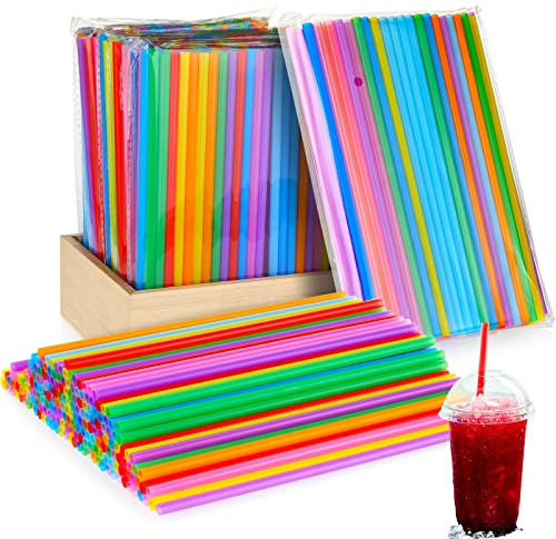 Eaasty 1000 Pcs Colorful Disposable Drinking Plastic Straws Bulk, 0.24'' Diameter and 7.87 Long Plastic Long Disposable Drinking Straws (Multicolor)