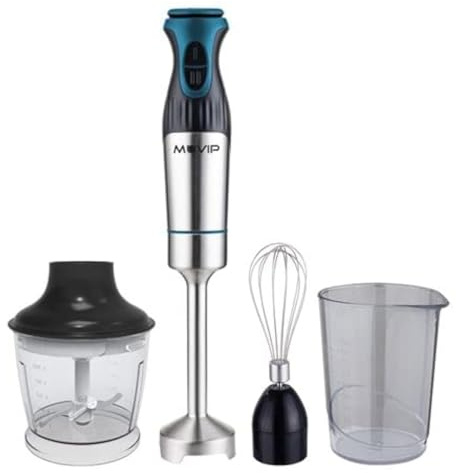 Muvip Batidora de Mano Inox 1200W + Accesorios - 2 Velocidades - Control de Velocidad - Cuerpo de Acero Inoxidable