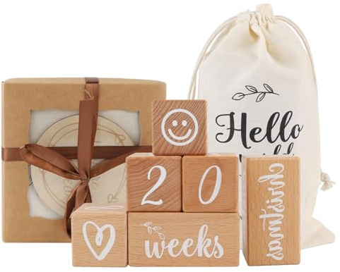 DBREAKS Baby Milestone Blocks, dokumentera ditt barns tillväxt rekvisita för babyfotografering, nyfödda och graviditetsgåvor, polerad yta kreativitet