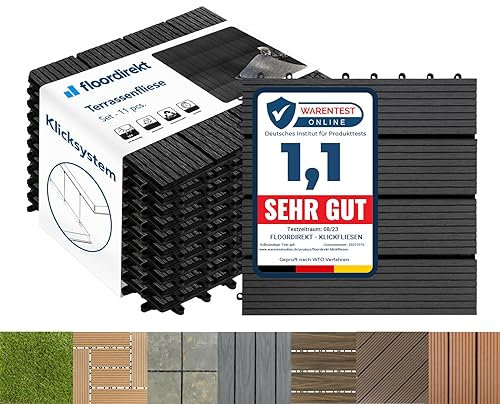 Floordirekt || Royal | Caillebotis Emboîtables | Qualité Supérieure Résistant aux intempéries | Idéales sol Extérieur, Terrasse, Balcon | 1m² | 30x30cm, Anthracite
