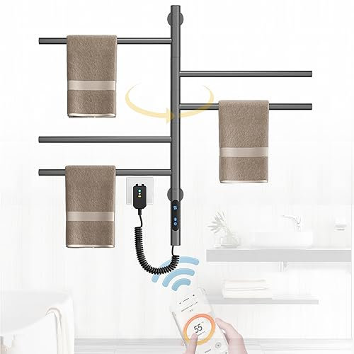 AHKFUL LCD Touch Scaldasalviette Elettrico Bagno Ruota di 180°, Scaldasalviette Termoarredo 85W, Programmabile,Tempistiche 1-9 Ore, Regolazione della Temperatura 30-70°, 420x660mm,Grigio,Touch