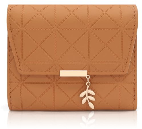 REETEE Damen Geldbeutel aus Weichem Veganem Leder Kleine Portemonnaie Damen mit Vielen Fächern, Mini Portmonee Damen mit Münzfach und Kartenfächer Frauen Geldbörs (B-braun)