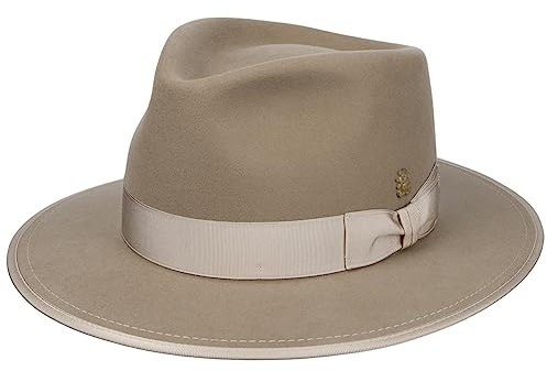 Mayser Josua Velvet Travellerhut Zechbauer Haarfilzhut Filzhut Damen/Herren - Made in The EU mit Ripsband Winter Herbst Sommer Frühjahr Frühling-Sommer Herbst-Winter - S (54-55 cm) Dunkelbeige
