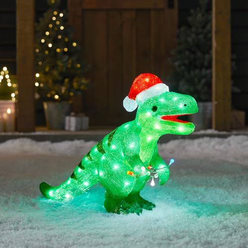 Lights4fun 80-tals LED, akryl, dinosauriefigur, inomhus och utomhus, julfigur, juldekoration, julbelysning, utomhus