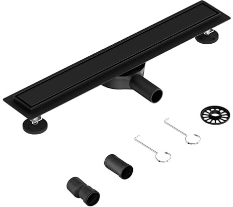 Neodrain Canalina per doccia, 60 cm, in acciaio inox, colore nero, sifone 2 in 1, scarico piatto con filtro antiodore, per bagno, esterno