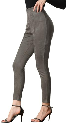Allegra K Women's Faux Suede Leggings High Waisted Stretch Casual Faux Leather Pants for Women Medium Dark Gray