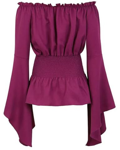 Blusa renacentista Vintage para Mujer Campesina, Camisa de Manga Larga, Estilo Bohemio, Steampunk, Disfraz de Cosplay, corsé, Color Fucsia-S