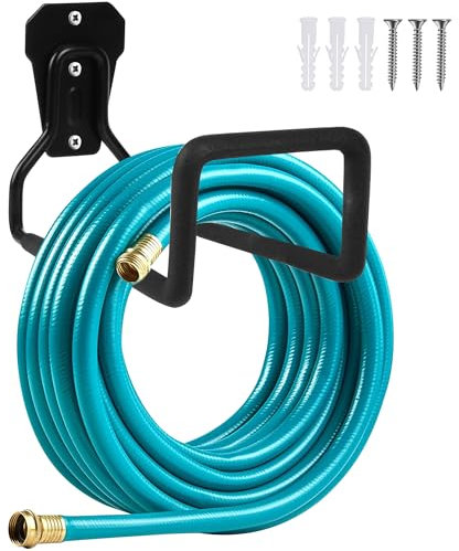 MEEQUE Metall Schlauchhalter, Gartenschlauchhalter Wandhalterung, Gartenschlauch Aufhängung für Wasserschlauch, Verlängerungskabel für Außenhof - Schwarz