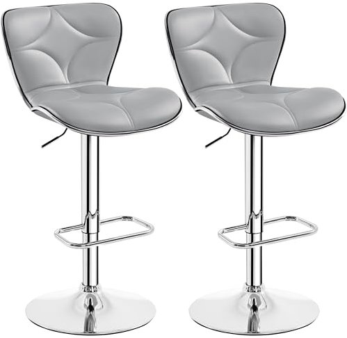 Yaheetech Barhocker 2er Set Höhenverstellbarer Barstühle aus Kunstleder 360° Drehbar Küchenstühle mit Rückenlehne fürs Esszimmer/Café/Bar/Salon, Hellgrau
