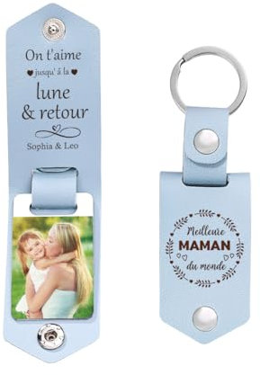 Jeweidea Porte Clef Photo Personnalisable pour Maman – Porte-clés en Cuir avec Prenom Gravés pour Fête des mères Porte-clés Famille Meilleur Cadeau Personnalisé pour Femme (Style 3)