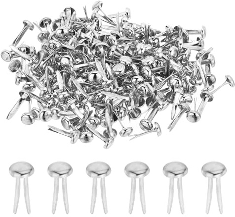 PATIKIL 300 Stück Musterbeutelklammern 6 x 12 mm Mini Brads Metall Rundkopfklammern Briefklammern Musterklammern Scrapbooking für Kunst Basteln Handwerk DIY-Projekte PapierSilber