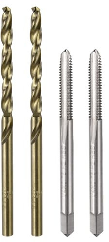 sourcing map Metric Tap & Drill Bit Set, 2pcs M4 x 0.75 Straight Flute Thread Taps and 2pcs 3.2mm Twist Drill Bits Roasted Yellow, Screw Tapping Threading Tools