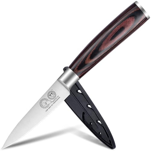 XYJ Coltello da cucina in acciaio inossidabile, coltello da parere da 3,5 pollici, coltello da frutta a pelare, coltello da cucina da affettare vegetali con fodera, carne taglierina, manico in legno