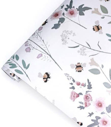 ConCus-T Carta da parati autoadesiva in vinile con foglie, fiori e api, 44,5 x 300 cm, carta da parati ruvida per cucina, bagno, camera da letto