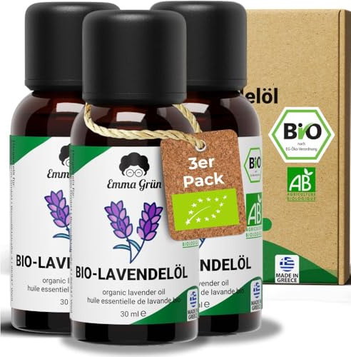 Emma Grün® Bio Lavendelöl Ätherisches Öl [100% Naturrein] - Zertifiziertes Lebensmittel zum Einnehmen - Ätherisches Lavendel Öl Bio - Lavender Essential Oil 3x 30ml - Ätherische Öle Naturrein