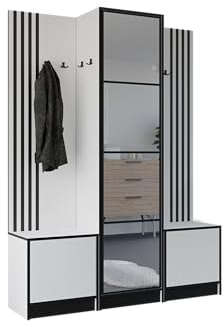 KIER FURNITURE Garderobenschrank Eden 159,6 cm - Modern Flurgarderobe - Flurschrank mit Schuhschrank - Flurgarderoben Set - Garderobe mit Sitzbank Weiß 159,6 x 205 x 39 cm | Garderobe mit Stauraum für Jacken, Schuhe und Accessoires, praktisch für die Organisation des Flurs
