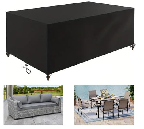 OUZUIU Abdeckung für Gartenmöbel Rechteckig Abdeckhaube Wasserdicht Staubdicht Anti-UV Schwarz 250x95x80cm/LxWxH 420D Oxford Gewebe Schutz vor Kälte Schutzhülle für Terrassenmöbel Stühle Möbelsets