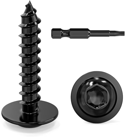 Dayalo 50 Stück Blechschrauben 3,9 x 19 mm, Flachkopf mit Scheibe Torx | Edelstahl A2 V2A, Schwarzes Oxid, Holzschrauben Selbstschneidend für Blech, Holz und Kunststoff, mit Schraubendreher Bit