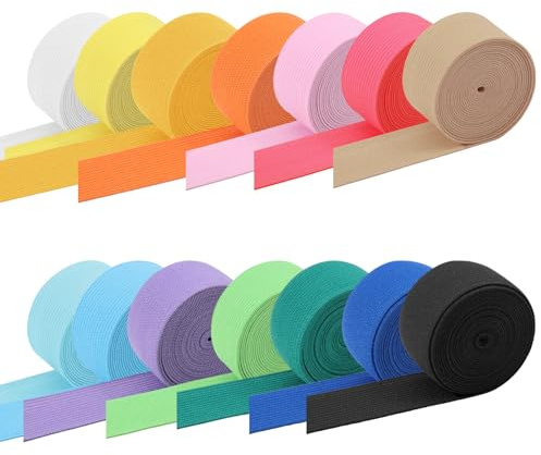 GLOBLELAND 14 Rollen Gummibänder, je 28 m/ 30 Yards, bunte elastische Bänder, dehnbares Besatzband für Näharbeiten, Bastelprojekte, DIY, Schnullerketten, Haargummis & Stirnbänder