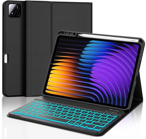 WINCHKING Coque Clavier pour Xiaomi Pad 7 Pro 11,2 2024, Rétroéclairage 7 Couleurs, Clavier AZERTY Français Détachable sans Fil Bluetooth pour Xiaomi Pad 7/Xiaomi Pad 7 Pro 2024, Noir