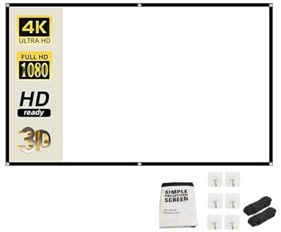 Faltbare und tragbare Projektionsleinwand, 60–200 Zoll, tragbare, faltbare Projektionsleinwand, hochdichte, weiße, knitterfreie, weiche Projektionsleinwand 16:9, für den Innen- und Außenbereich, für
