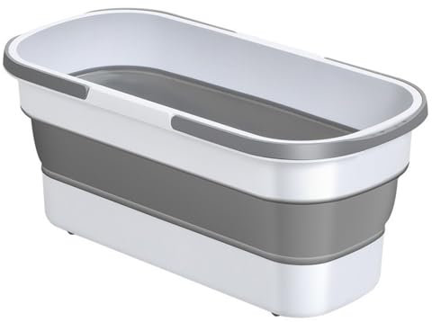 Cubo plegable con ruedas, cestas prácticas rectangulares de 12 litros, cubos para fregona, multiusos, rectangular, práctica cesta para limpieza de trapeador, ligero y portátil (blanco)