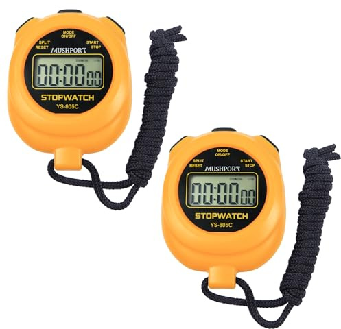 MUSHPORT 2 Pack Digital Stopwatch Sport Timer, ON/Off Countdown Large Display Simple Stop Watch for Sports Coaches PE-Teacher Referees, Orange