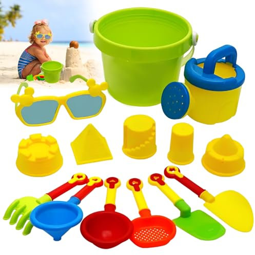XPJBKC Sand Toys, 14 PCS Sand Pit Toys, Bucket and Spade Beach Set Kids, Outdoor Fun Tools Beach Toys for Toddlers Age 1-5, Sand Castle Kit for Camping, Summer Activities and Outdoor Play