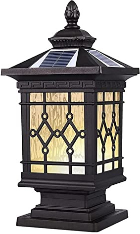 Solar Glass Lantern Post Light for Courtyard Gate Pillar Fence Waterproof Outdoor Garden Bollard Column Lamp Porch Pedestal Light for Pathway Lighting and Street Decor.