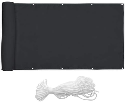 interGo Balkon Sichtschutz 90x500cm, Blickdicht & wetterfest – Balkonabdeckung und Windschutz mit Ösen und Kordel, Anthrazit