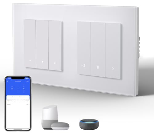 BSEED 3 Gang 1 Way Interrupteur Connecté, Smart Curtain Switch, Panneau en Verre Esthétique,Compatible avec Google Home et Alexa Neutral Line Required, blanc