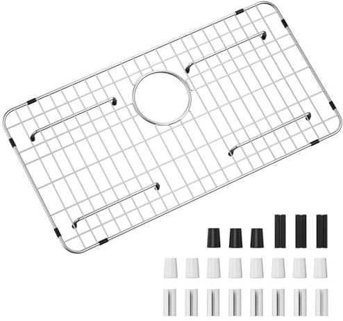 Kitchen Sink Grid and Sink Protectors, Stainless Steel Sink Grids for Bottom of Kitchen Sinks, 26 x 14 with Rear Drain for Single Bowl Sinks