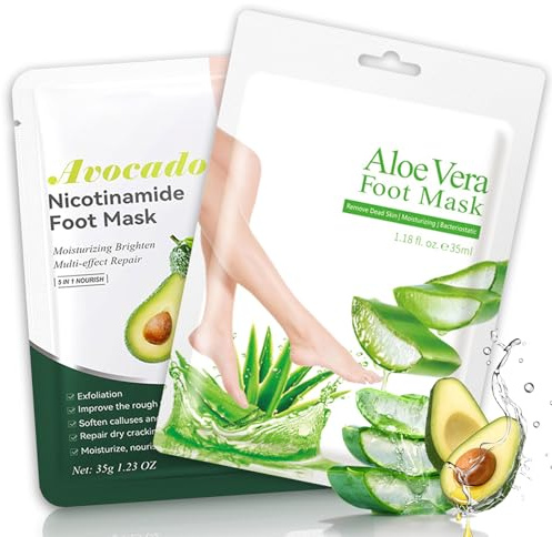 2 Pairs Peeling Foot Mask, Foot Peel Mask for Hard Skin, Dead Skin Remover for Feet, Foot Care Peeling Mask, Feet Hard Skin Remover & Repairs Heels for SoftFeet, Aloe + Avocado