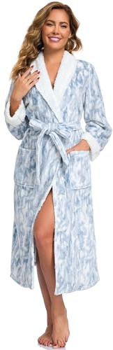 RONGTAI - Bata de baño de felpa para mujer, bata larga con dos bolsillos laterales y cinturón, ropa de dormir mullida y cálida para la noche, XL